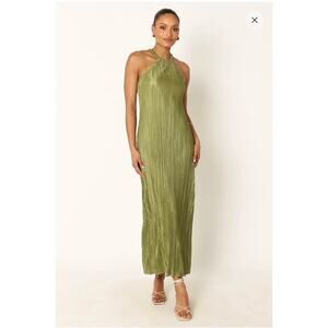 NWT Petal and Pup Melody Plisse Halter Maxi Dress Olive sz M